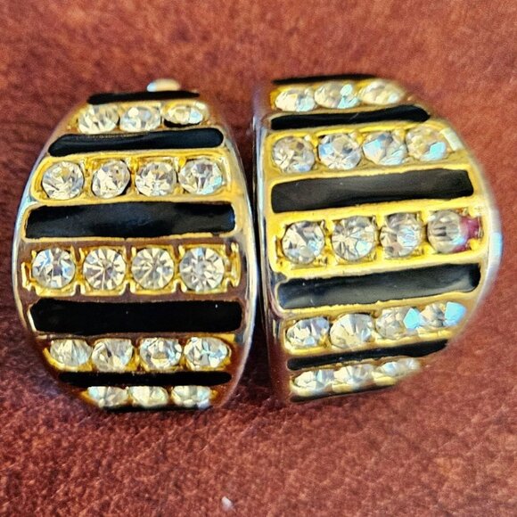 Authentic Christian Dior earrings gold plated 18K w crystals and Enamel - Picture 1 of 14